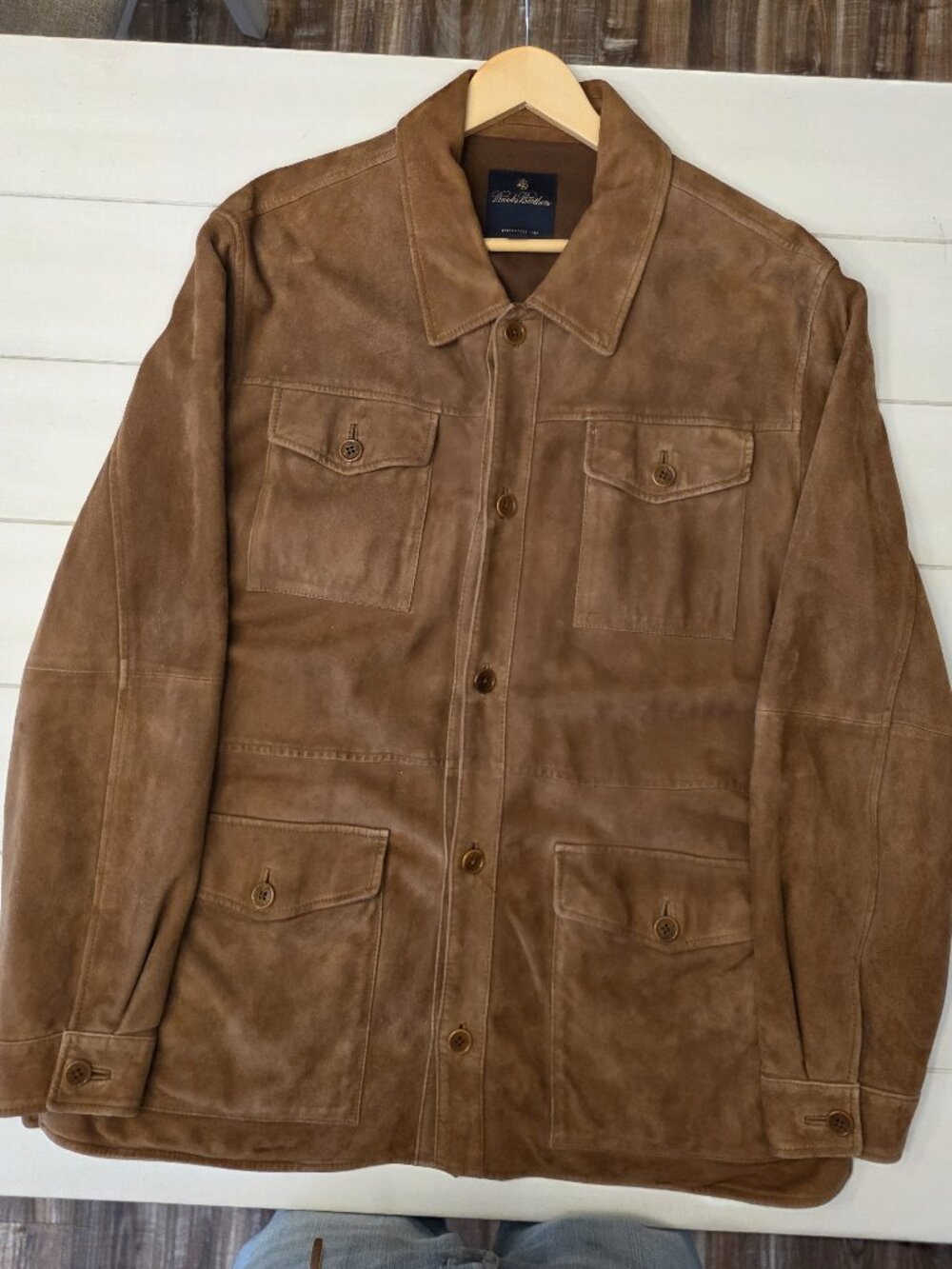 Brooks Brothers Brown Suede Field Coat Safari Jacket - Size L